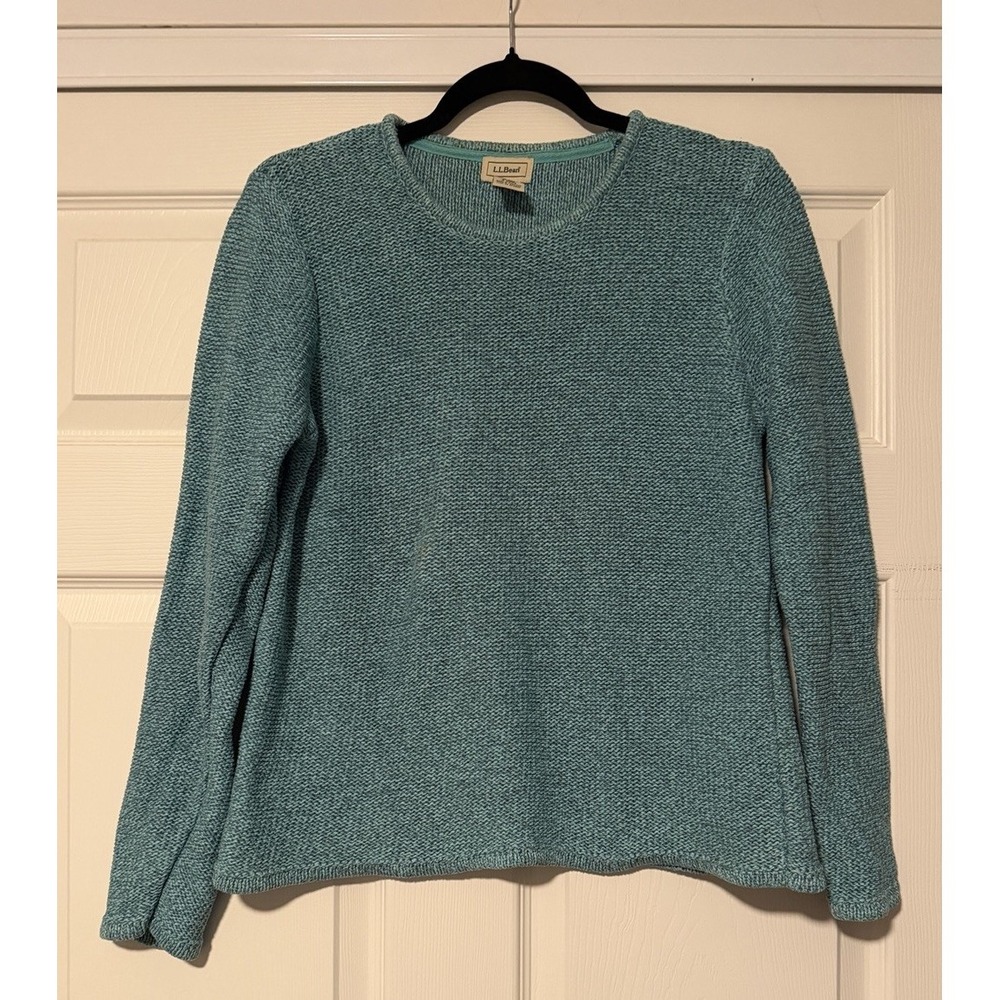 LL L.L. Bean Knit Sweater Chunky Teal Fisherman Grandma New England Coastal Knit